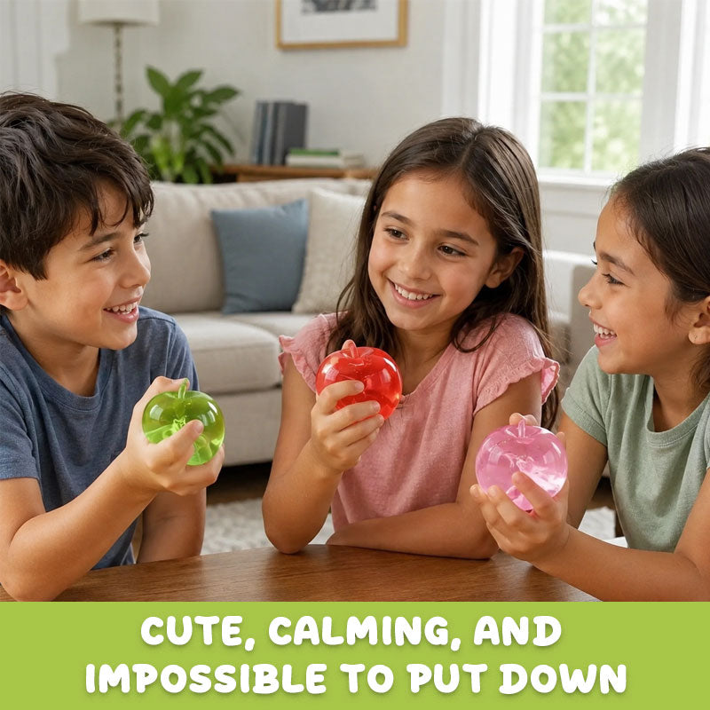 Aesthetically pleasing apple squeezable toy – Transparent, jelly-like texture
